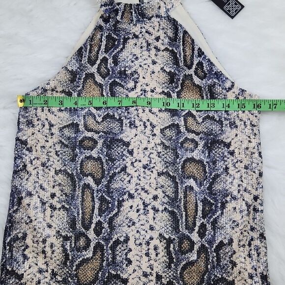 Cable & Gauge -208 Snakeskin‎ Print Halter Neck Tank Top Grey Cream NWT XS - Picture 9 of 10